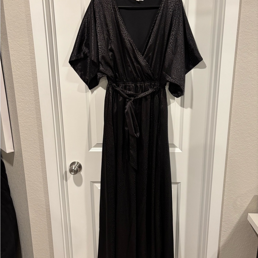 Black V-Neck Wrap Maxi Dress with Belt